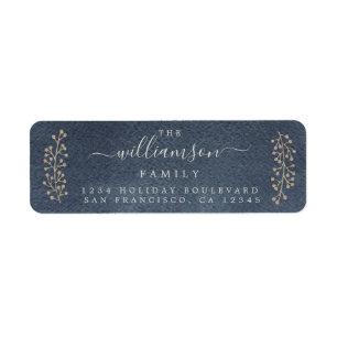 Chic gouden takje blauwe Kerst retouradres Etiket