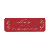 Chic gouden takje rode kerst retouradres etiket (Voorkant)