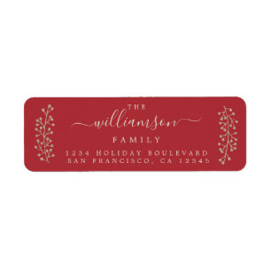 Chic gouden takje rode kerst retouradres etiket
