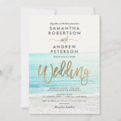 Chic gouden typografie strand foto bruiloft kaart (Voorkant)