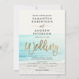 Chic gouden typografie strand foto bruiloft kaart