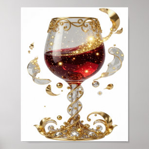 Chic Gouden WIJNGLAS MET EDELSTENEN Beletterde T-s Poster