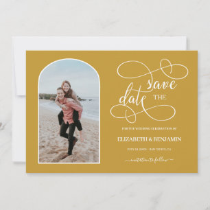 Chic Gouden Witte Gebogen Frame Foto Save the Date