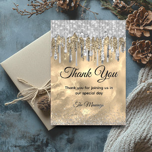 Chic gouden zilveren glitter druppels Dank u Kaart