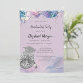 Chic Grad Cap,Disco Ball,Wine Violet Abstract Kaart (Staand voorkant)