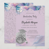 Chic Grad Cap,Disco Ball,Wine Violet Abstract Kaart (Voorkant / Achterkant)