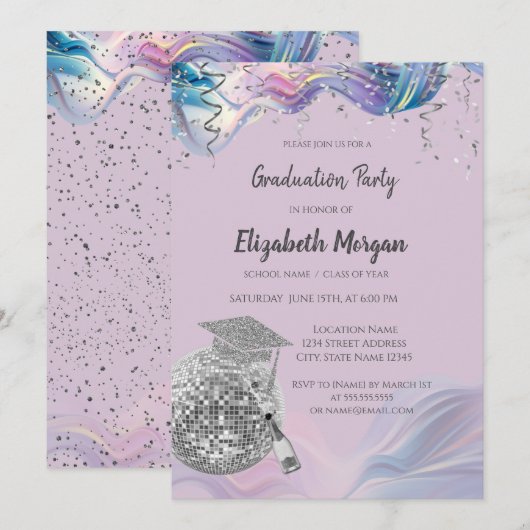 Chic Grad Cap,Disco Ball,Wine Violet Abstract Kaart (Voorkant / Achterkant)