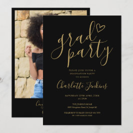 Chic Grad Feest Gouden Script Foto Afstudeerfeest Kaart