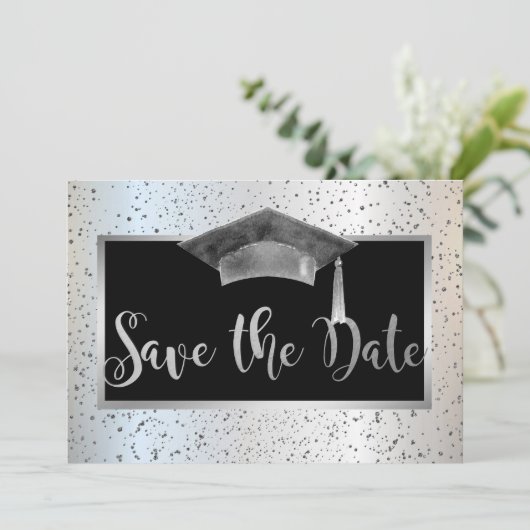 Chic Graduation Cap, Confetti sparen de Datum Save The Date (Staand voorkant)