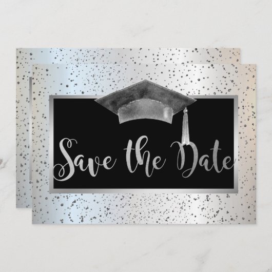 Chic Graduation Cap, Confetti sparen de Datum Save The Date (Voorkant / Achterkant)