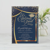 Chic Graduation Cap Diamonds Navy Blue Afstuderen Kaart (Staand voorkant)