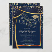 Chic Graduation Cap Diamonds Navy Blue Afstuderen Kaart (Voorkant / Achterkant)