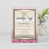 Chic Graduation Cap, Glass Glitter Bokeh Afstudere Kaart (Staand voorkant)