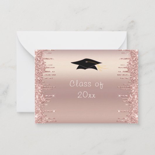 Chic Graduation Party Invitation Roos Gold Glitter Notitiekaartje (Achterkant)