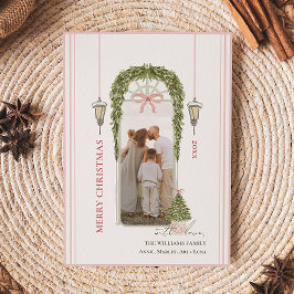 Chic Grandmillennial Coquette Christmas Arch Photo Feestdagenkaart
