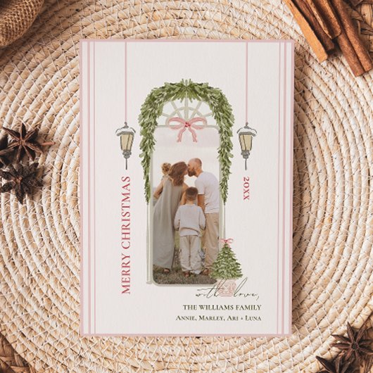 Chic Grandmillennial Coquette Christmas Arch Photo Feestdagenkaart