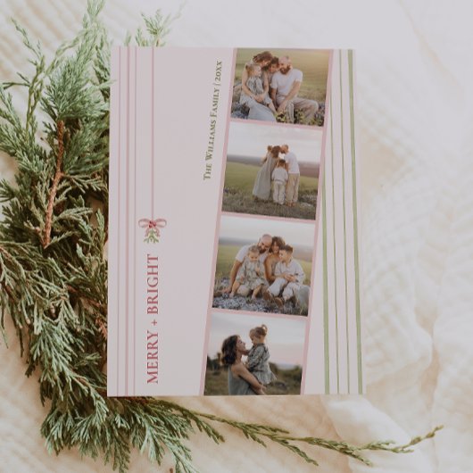 Chic Grandmillennial Coquette Christmas Five Foto Feestdagenkaart