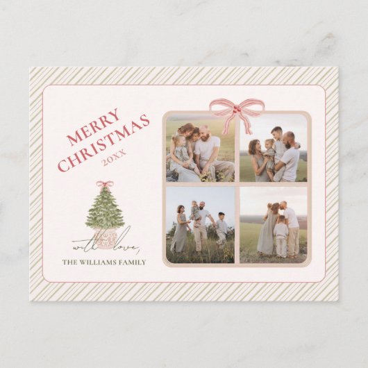 Chic Grandmillennial Coquette Kerst Vier Foto Feestdagenkaart (Voorkant)