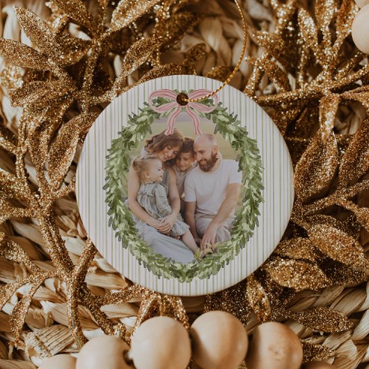 Chic Grandmillennial Coquette Kerstkrans Keramisch Ornament