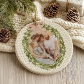 Chic Grandmillennial Coquette Kerstkrans Keramisch Ornament