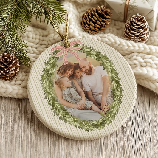 Chic Grandmillennial Coquette Kerstkrans Keramisch Ornament