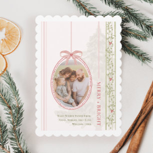 Chic Grandmillennial Coquette Kerstmis Twee Foto Feestdagenkaart