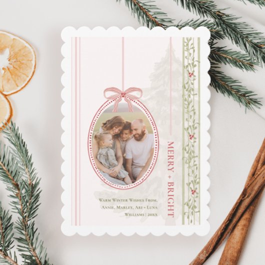 Chic Grandmillennial Coquette Kerstmis Twee Foto Feestdagenkaart