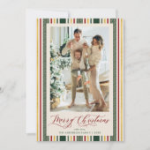 Chic Grandmillennial Stripes Vrolijke Kerstfoto Feestdagenkaart (Voorkant)