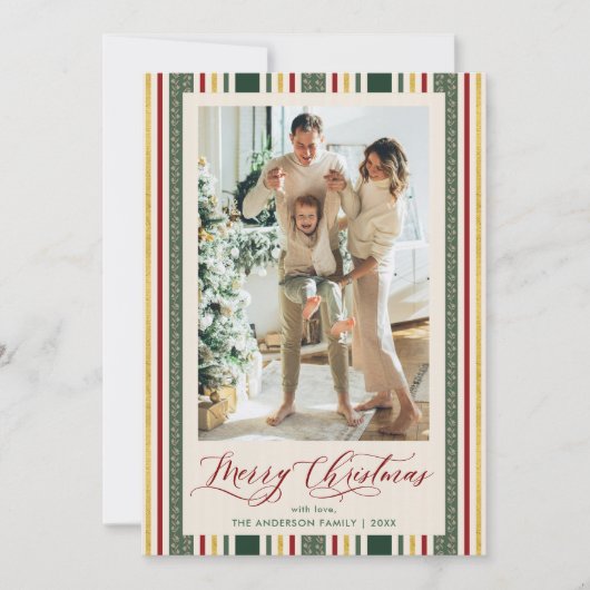 Chic Grandmillennial Stripes Vrolijke Kerstfoto Feestdagenkaart (Voorkant)