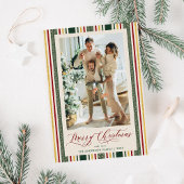 Chic Grandmillennial Stripes Vrolijke Kerstfoto Feestdagenkaart