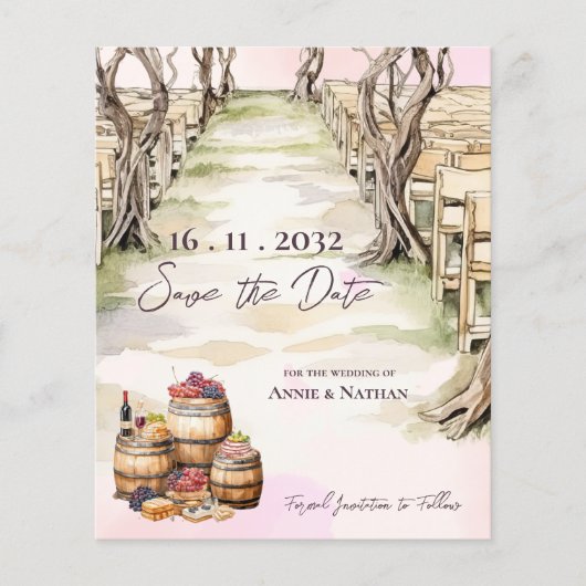 Chic Grapevine Wine Vineyard Wedding Save the Date (Voorkant)