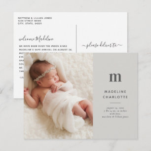 Chic Gray 1-Foto geboorteaankondiging Briefkaart