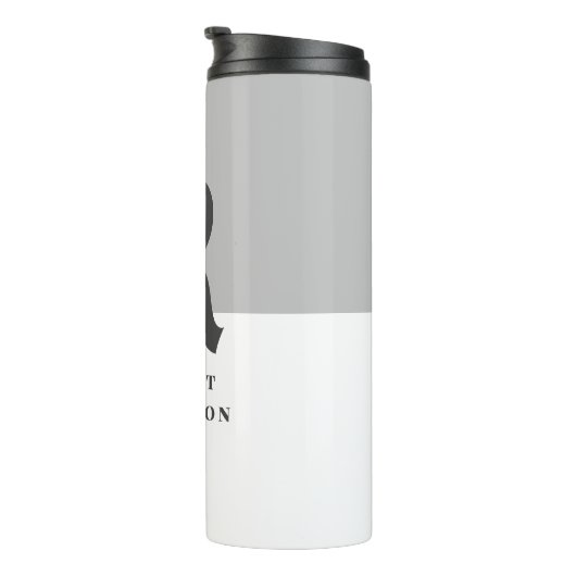 Chic Gray and White Classic Typography Monogram Thermosbeker (Geroteerd rechts)