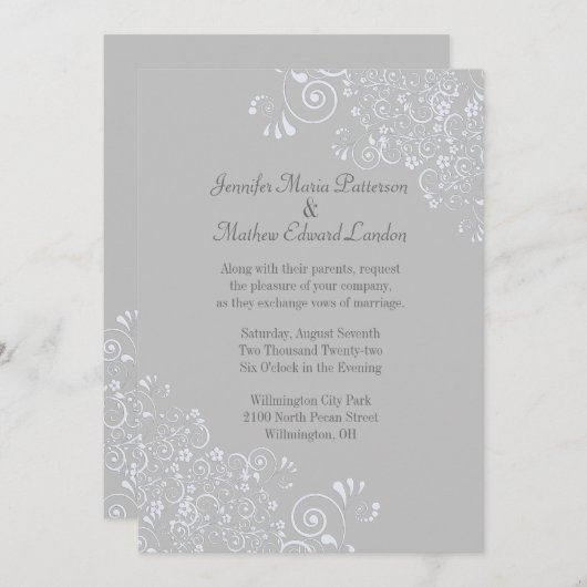 Chic Gray and White Classic Wedding Invitation Kaart (Voorkant / Achterkant)