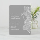 Chic Gray and White Floral Mandala Wedding Kaart (Staand voorkant)