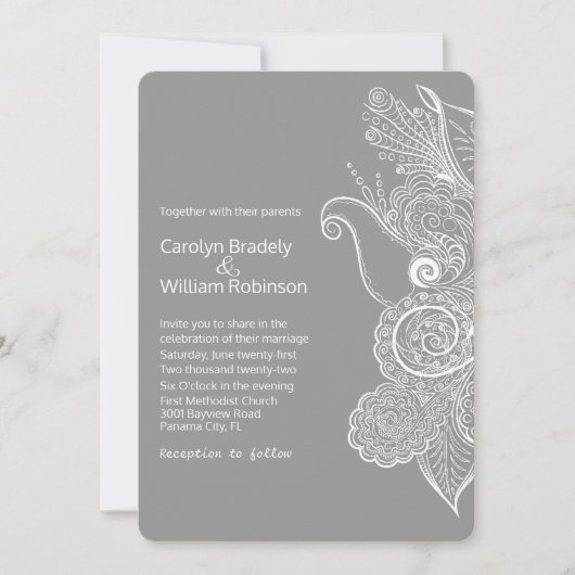 Chic Gray and White Floral Mandala Wedding Kaart (Voorkant)