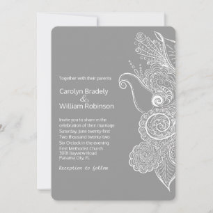 Chic Gray and White Floral Mandala Wedding Kaart