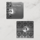 CHIC GRAY BLACK WHITE DAMASK GEMSTONE MONOGRAM VIERKANTE VISITEKAARTJE (Voorkant / Achterkant)