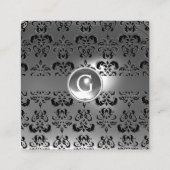 CHIC GRAY BLACK WHITE DAMASK GEMSTONE MONOGRAM VIERKANTE VISITEKAARTJE (Achterkant)