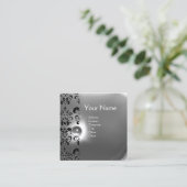 CHIC GRAY BLACK WHITE DAMASK GEMSTONE MONOGRAM VIERKANTE VISITEKAARTJE (Staand voorkant)