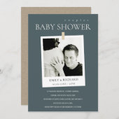 CHIC GRAY CUSTOM FOTO KOUPLT BABY SHOWER INVITE BEDANKKAART (Voorkant / Achterkant)