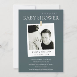 CHIC GRAY CUSTOM FOTO KOUPLT BABY SHOWER INVITE BEDANKKAART