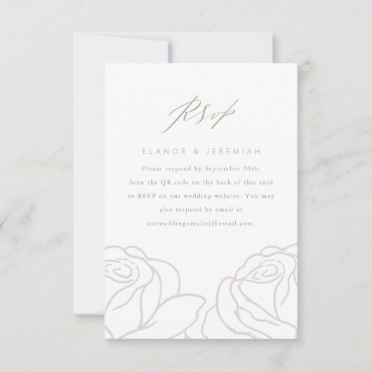 Chic Gray Floral Wedding RSVP met QR-code (Voorkant)