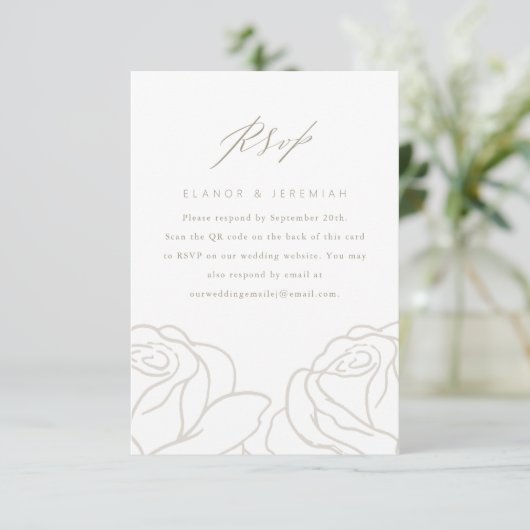 Chic Gray Floral Wedding RSVP met QR-code (Staand voorkant)