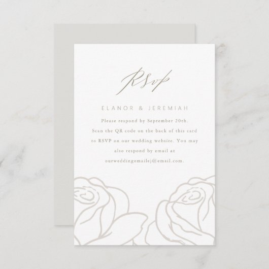 Chic Gray Floral Wedding RSVP met QR-code (Voorkant / Achterkant)