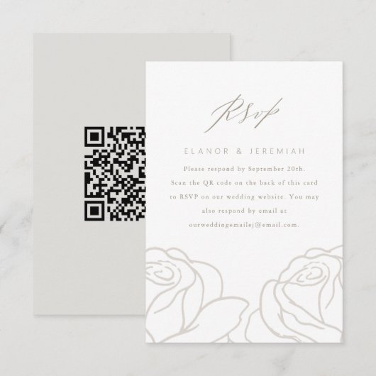 Chic Gray Floral Wedding RSVP met QR-code Kaartje (Voorkant / Achterkant)