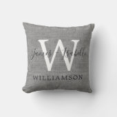 Chic Gray Linen Pas getrouwd Monogram Wedding Keep Kussen (Voorkant)