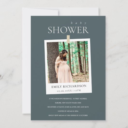 CHIC GRAY MINIMAL CUSTOM FOTO BABY SHOWER INVITE BEDANKKAART (Voorkant)