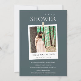 CHIC GRAY MINIMAL CUSTOM FOTO BABY SHOWER INVITE BEDANKKAART