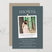 CHIC GRAY MINIMAL CUSTOM FOTO BABY SHOWER INVITE BEDANKKAART (Voorkant / Achterkant)